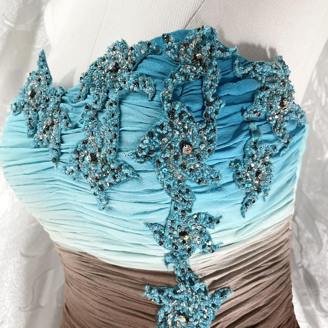 Blue brown fashion gradient fairy exquisite beaded long chiffon mermaid dress prom dress nv5417