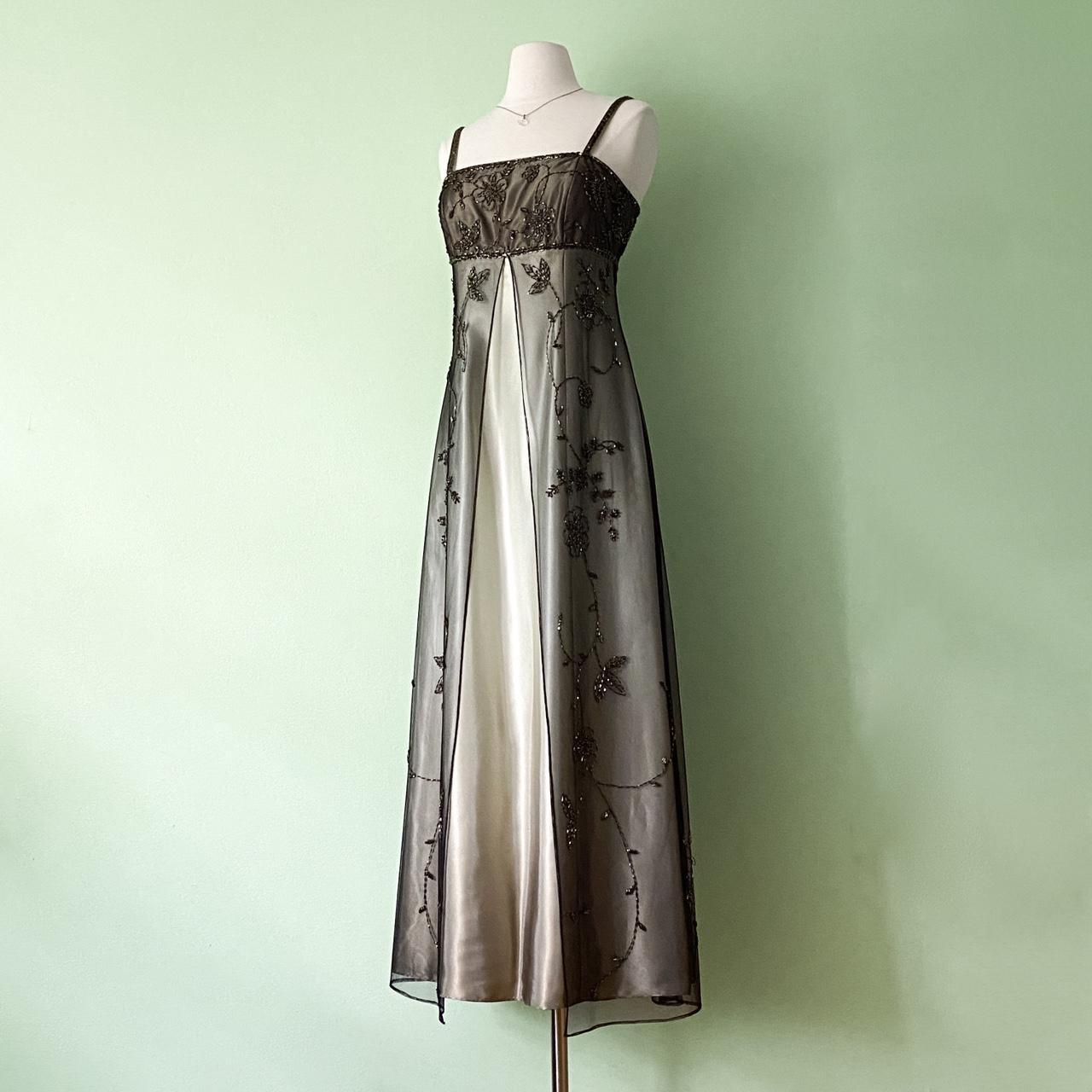 NiceVestidos--Gold Delicate Floral Beaded Dress Vintage Dress Women's Long Tulle Ball Gown NV5647