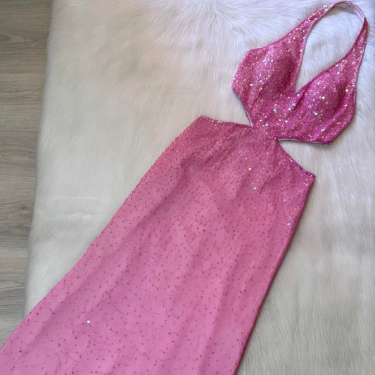 NiceVestidos-Pink shiny beautiful charming backless long satin chiffon prom dress formal gown nv5445