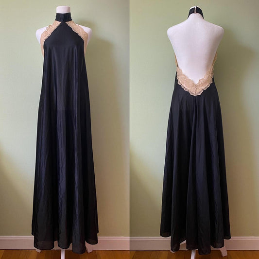 NiceVestidos -- Schwarzes Satin-Spitzen-Vintage-Kleid, langes Ballkleid für Damen, NV5651