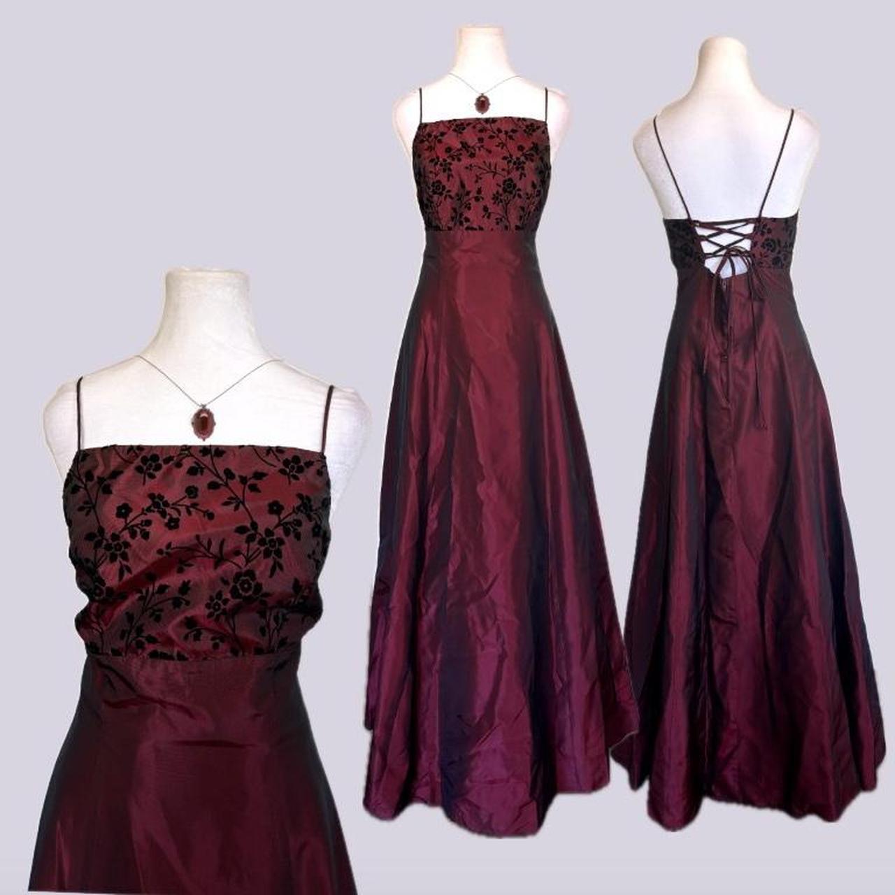 NiceVestidos-Burgundy Red Floral Dress Vintage Dress Women's Exquisite Long Ball Gown NV5643