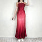 Vintage Red/Pink Gradient Beaded Embroidery Long Satin Formal Dress Prom Gown Gothic Vampire nv5403