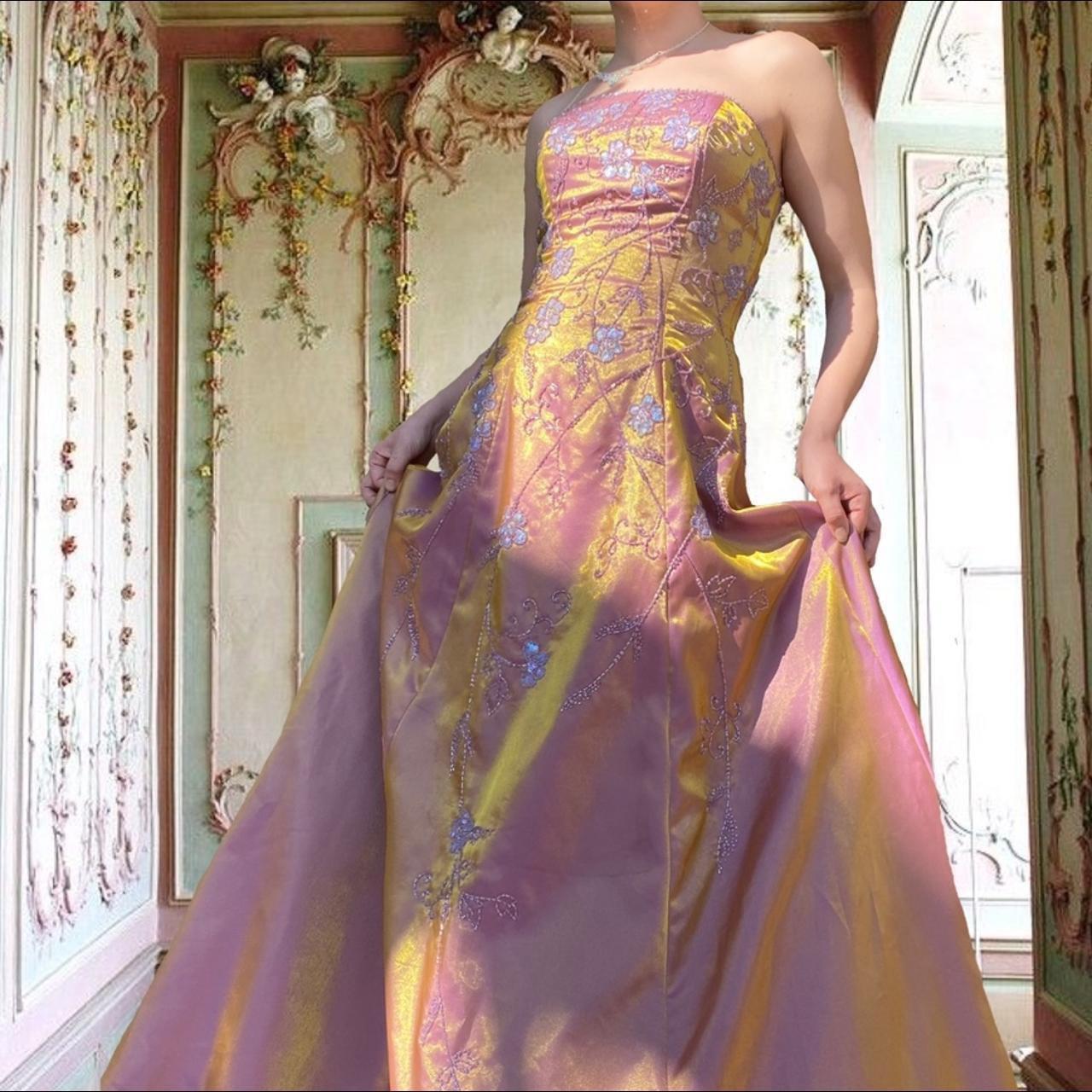 NiceVestidos-Pink exquisite beaded long satin fairy gown ball gown y2k vintage dress nv5442