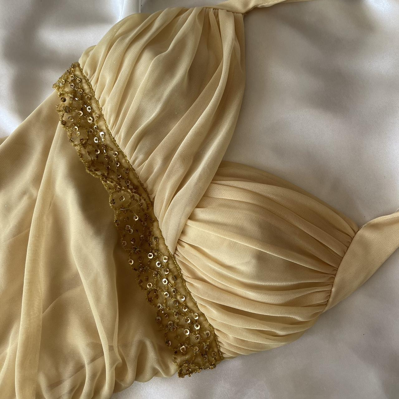 ✨Butter yellow fashion suspenders unique sparkling glitter sweetheart backless neckline beaded tassel long chiffon prom dress nv5378