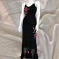 Black gorgeous red floral beaded asymmetric midi prom ball gown evening gown party dress  nv4576
