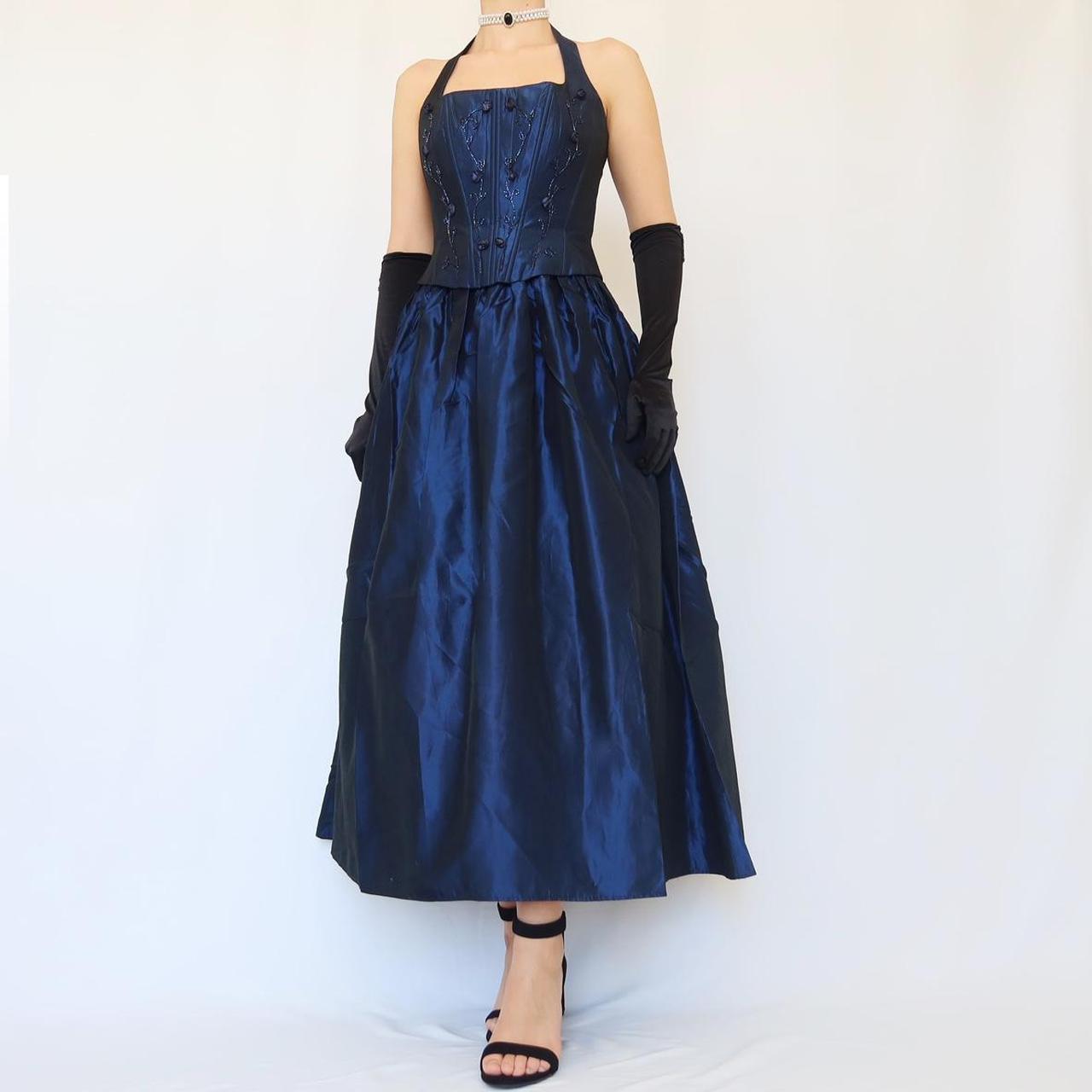 Robe de soirée longue en satin bleu vintage, élégante et délicate, à fleurs, avec perles, col carré et dos nu, tenue de bal, de fête d'anniversaire, nv4002