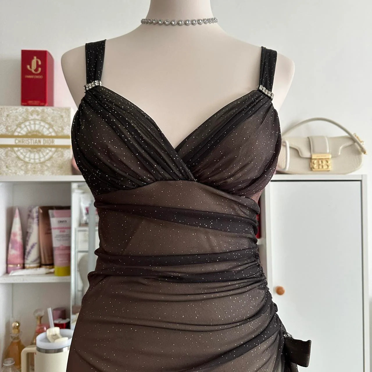 Braun und Creme modischer Farbverlauf wunderschönes einzigartiges Glitzer-Maxikleid Vintage elegantes langes Chiffon-Tüll-Ballkleid Abendkleid Partykleid Ballkleid NV4249