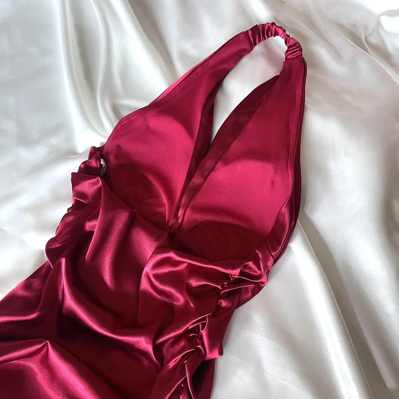 ❤️ Sparkling retro red dress with halter neckline short asymmetrical ruffle homecoming dress birthday party dress nv5386