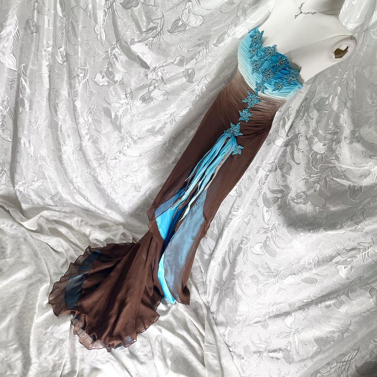 Blue brown fashion gradient fairy exquisite beaded long chiffon mermaid dress prom dress nv5417