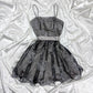 Short satin Y2K black glitter prom dress, homecoming dress, gothic dress, fairy dress, nv5371