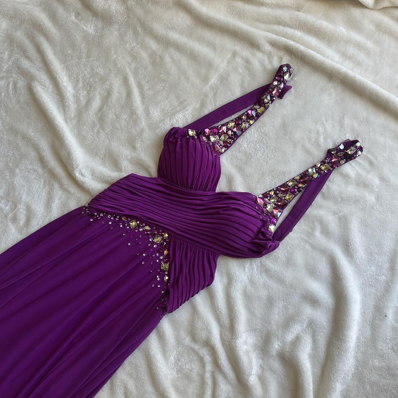 Purple Beaded Long Satin Ball Gown Evening Dress Party Dress Wedding Guest Dress nv4483