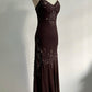 🧚🏼‍♂️Rare robe vintage y2k fée bohème marron dentelle perlée paillettes broderie florale robe longue élégante robe de bal robe de soirée robe de soirée nv4408