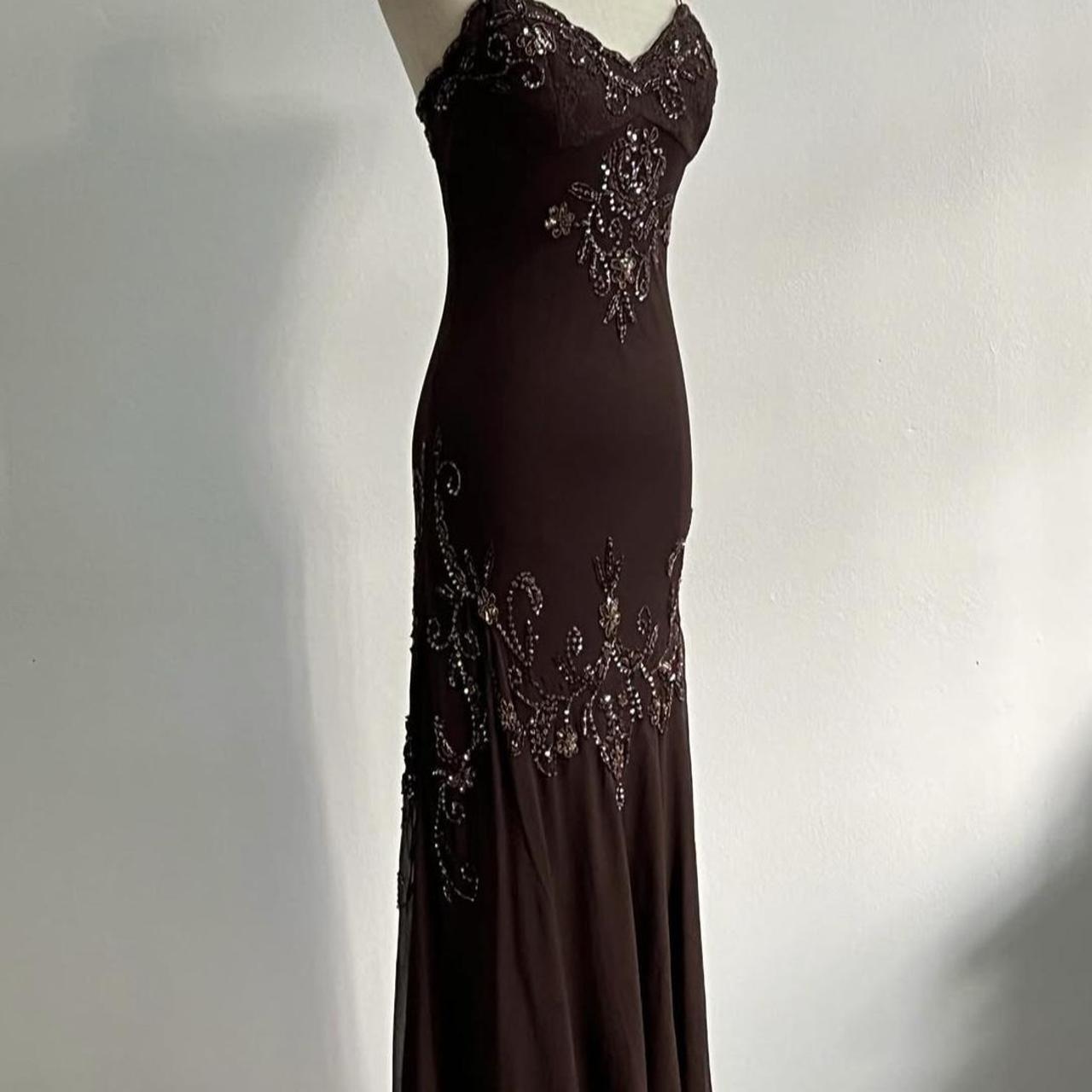 🧚🏼‍♂️Rare robe vintage y2k fée bohème marron dentelle perlée paillettes broderie florale robe longue élégante robe de bal robe de soirée robe de soirée nv4408