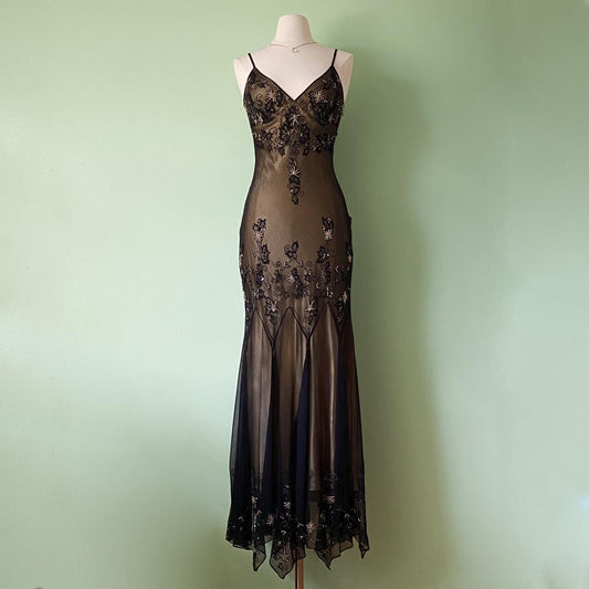 NiceVestidos – Braunes Vintage-Abendkleid aus exquisitem, perlenbesetztem Chiffon, langes Ballkleid NV5655