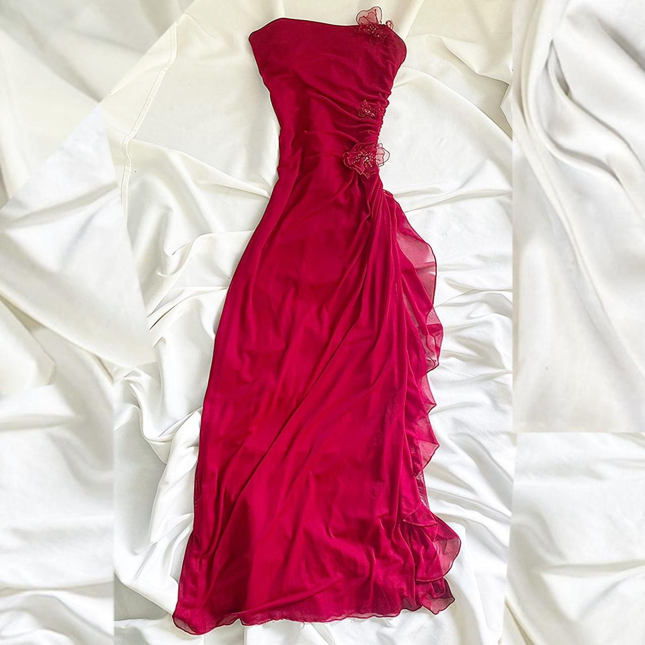 Dark pink elegant floral long chiffon birthday dress prom dress party dress homecoming dress nv4529