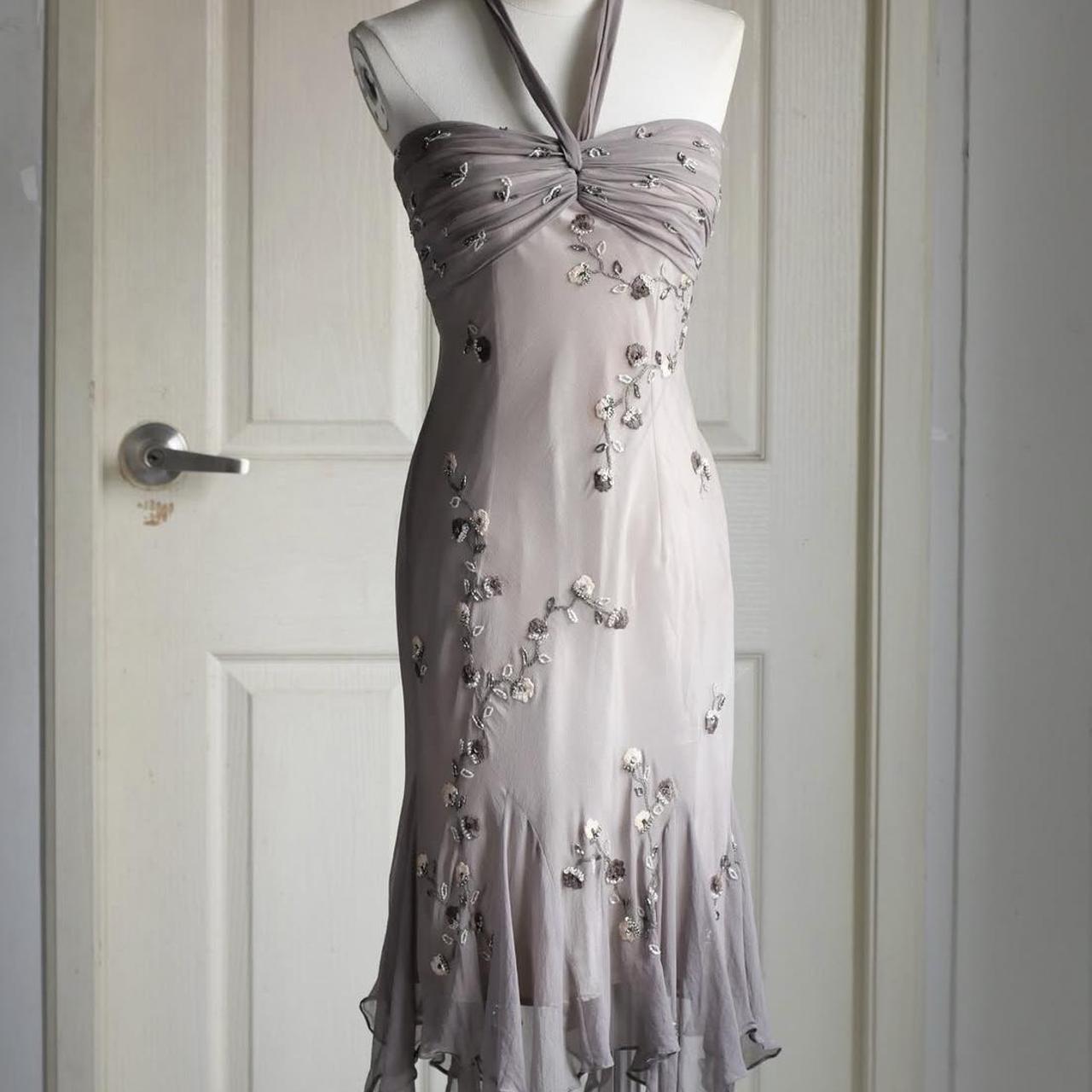 🧚🏼‍♂️Warm grey vintage y2k fairy homecoming dress boho floral beaded embroidered backless prom dress evening dress party dress wedding guest dress nv4405