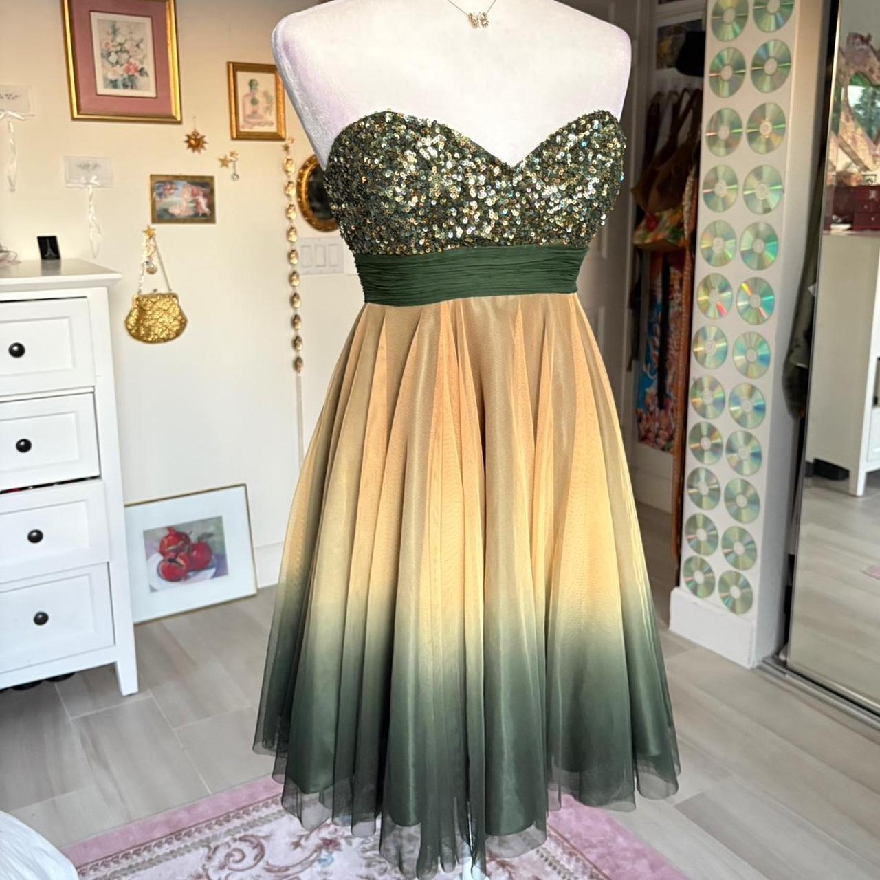 Green Gold Gradient Off-the-shoulder Short Chiffon Ball Gown Evening Gown Party Dress nv4243