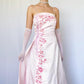 NiceVestidos-Fairy dress. Vintage dress, exquisite floral dress, pink vintage floral long satin dress Nv5631