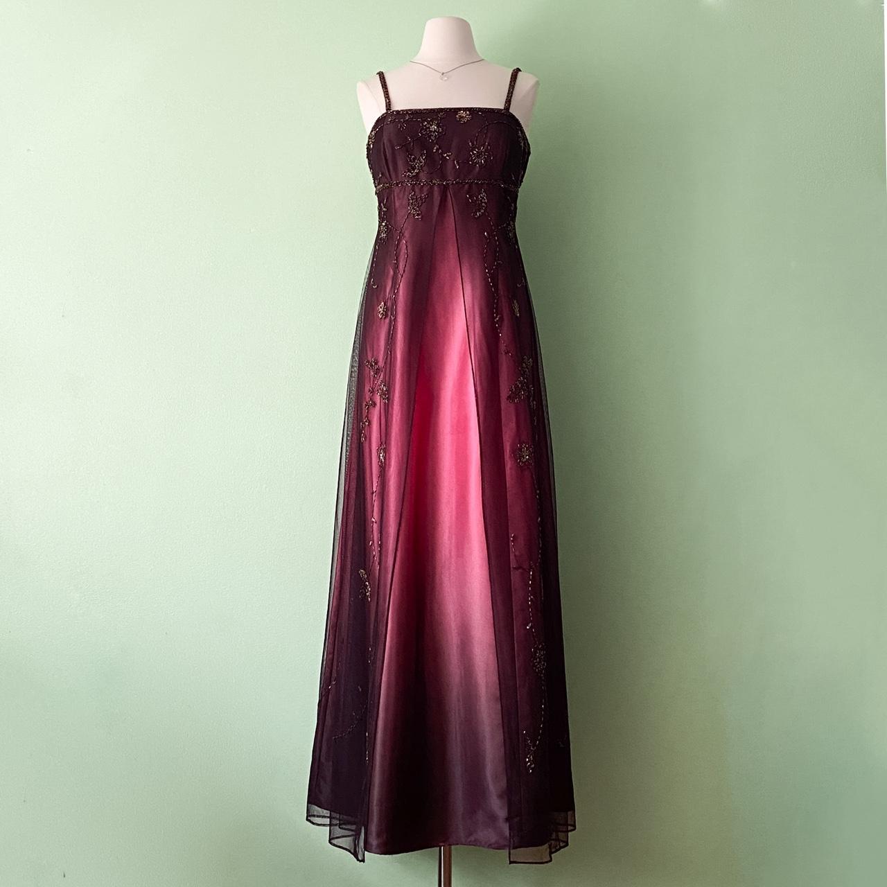 NiceVestidos--Burgundy Exquisite Floral Beaded Dress Vintage Dress Women's Long Tulle Ball Gown NV5648