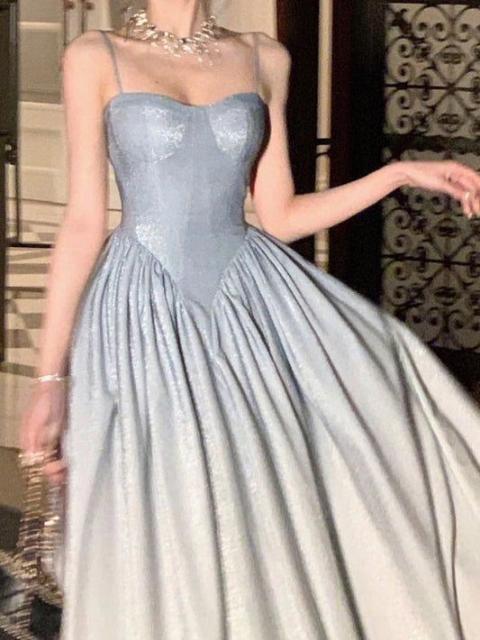 Blue A-line Strap Sequined Long Ball Gown Formal Evening Dress nv2821