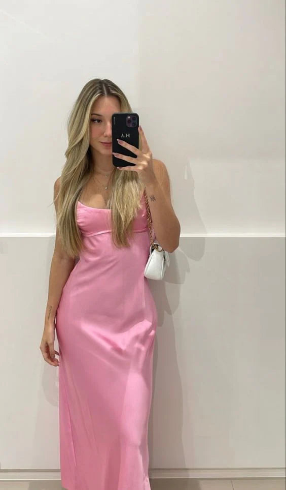 🌷Robe de soirée longue en satin rose clair, élégante et charmante, robe de soirée, robe de bal nv3993