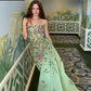 Pretty Sheath Strapless Green Floor Length Evening Dress Organza Prom Dresses With Embroidered nv5337
