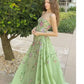 Pretty Sheath Strapless Green Floor Length Evening Dress Organza Prom Dresses With Embroidered nv5337