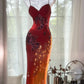 Red orange beaded shiny chiffon halter elegant mermaid beaded long evening gown Prom Dress party dress nv5107