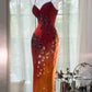 Red orange beaded shiny chiffon halter elegant mermaid beaded long evening gown Prom Dress party dress nv5107