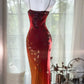 Red orange beaded shiny chiffon halter elegant mermaid beaded long evening gown Prom Dress party dress nv5107