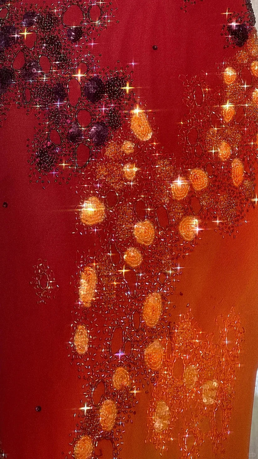 Red orange beaded shiny chiffon halter elegant mermaid beaded long evening gown Prom Dress party dress nv5107