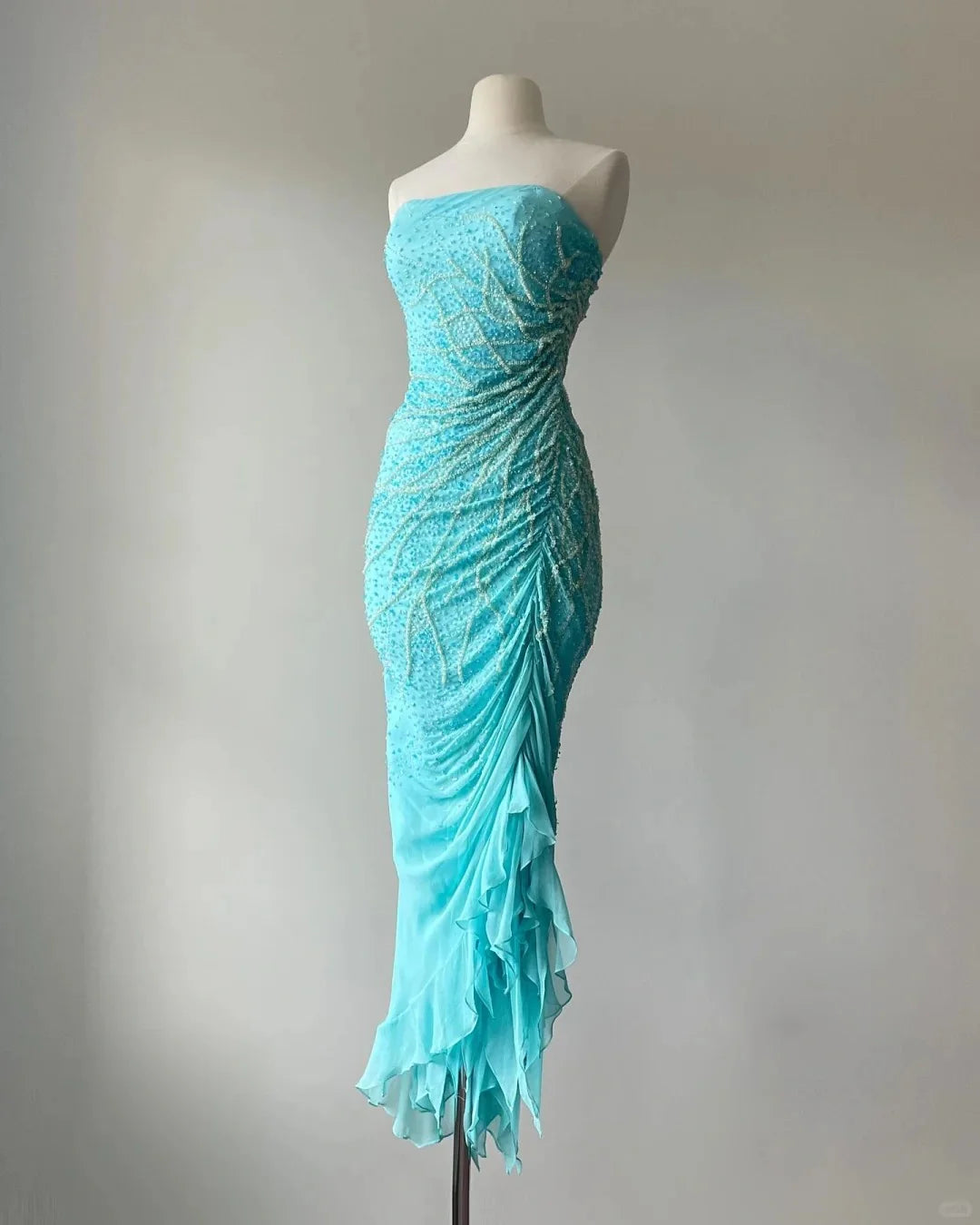 Blue exquisite beaded elegant off-shoulder mermaid slim long chiffon Prom Dress evening dress party dress nv4757