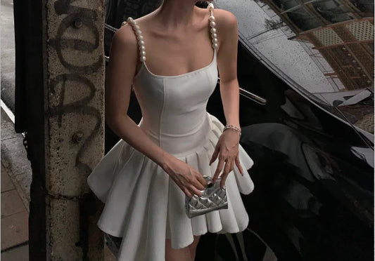 White Fashion Pearl Elegant Short Satin Homecoming Dress Prom Dress Party Dress nv4807