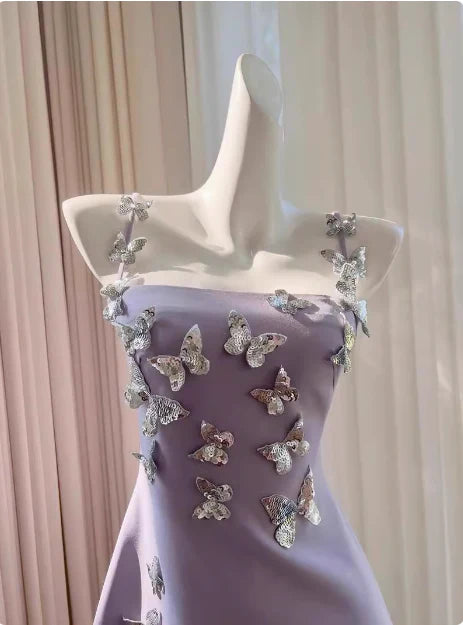 Robe courte de soirée papillon violette, robe de fête d'anniversaire nv5061