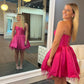 Fuchsia A-Linien-Abendkleid mit Herzausschnitt, kurzes Partykleid, nv2143