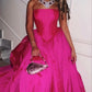 Robe de soirée longue en satin rose vif, simple et élégante, coupe A, épaules dénudées, nv2216