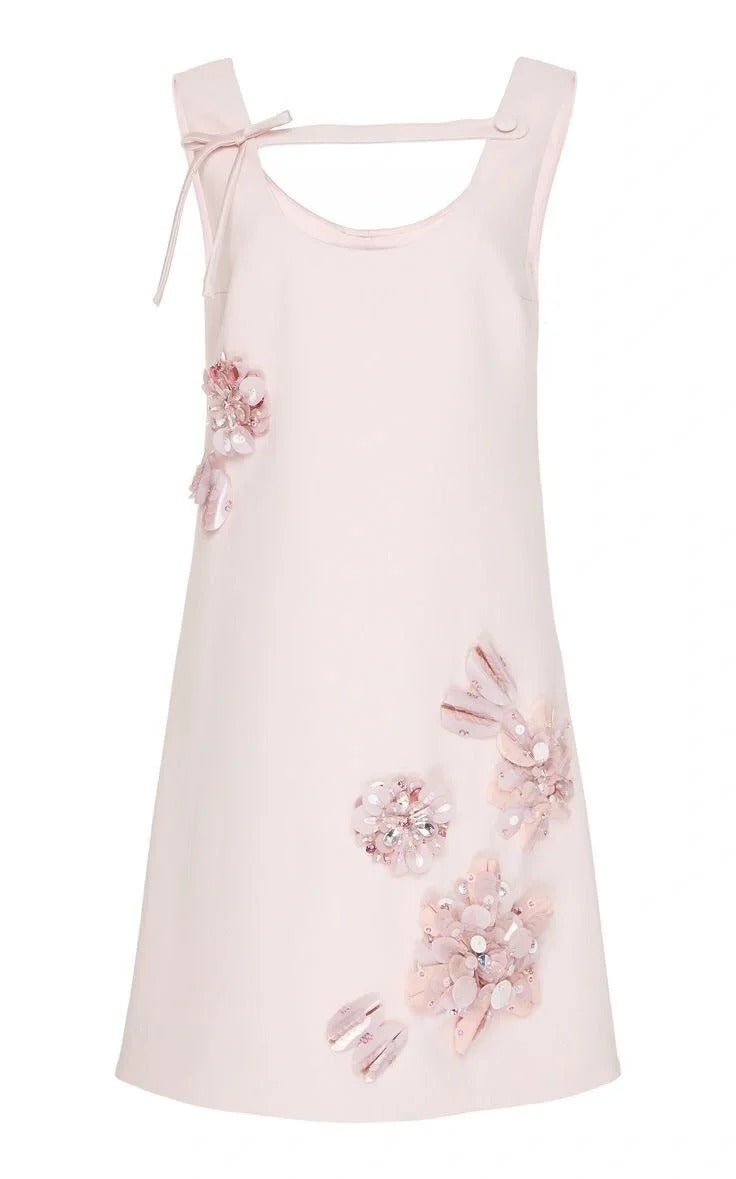 Pink Floral Beaded Homecoming Dress Short Satin Ball Gown Evening Dress nv4385