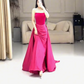 Rosa schlichte, modische, elegante Tube-Top-Schulterfrei, langer Samt mit Satinnähten, plissiertes langes Abendkleid, Ballkleid, Partykleid, NV2610