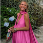 Pink/green V-neck low-cut long satin elegant ball gown, evening dress, wedding guest dress nv2976