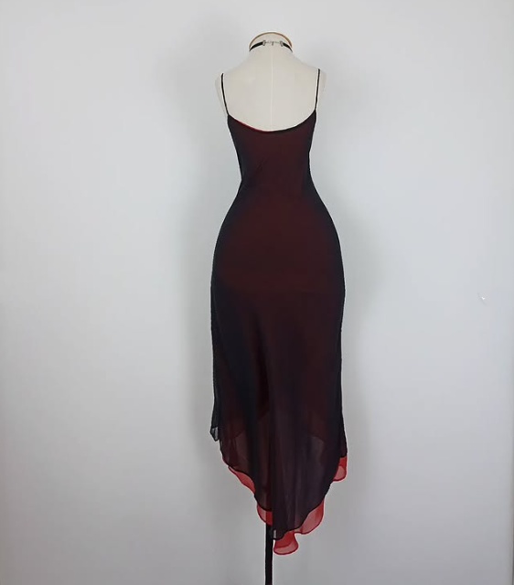 Black fashion red spaghetti strap ruffles long Chiffon sleeves elegant long chiffon ball gown evening dress party dress nv3548