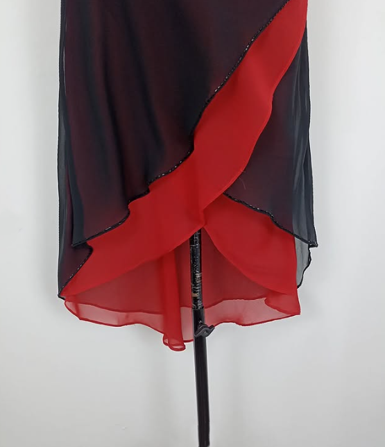 Black fashion red spaghetti strap ruffles long Chiffon sleeves elegant long chiffon ball gown evening dress party dress nv3548