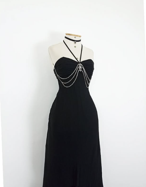 Black vintage elegant fashion long chiffon ball gown evening dress party dress nv3549