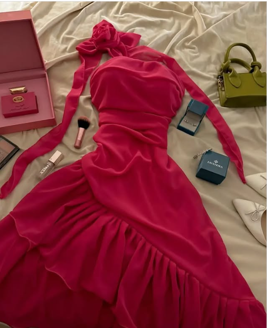 Red Fashion Elegant Floral Long chiffon Ruffle Ball Gown Evening Dress Party Dress nv3550