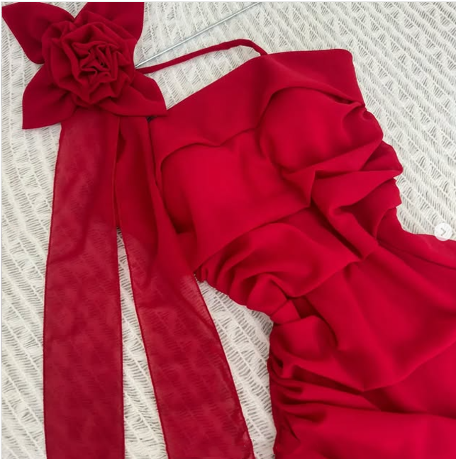 Red Fashion Elegant Floral Long chiffon Ruffle Ball Gown Evening Dress Party Dress nv3550