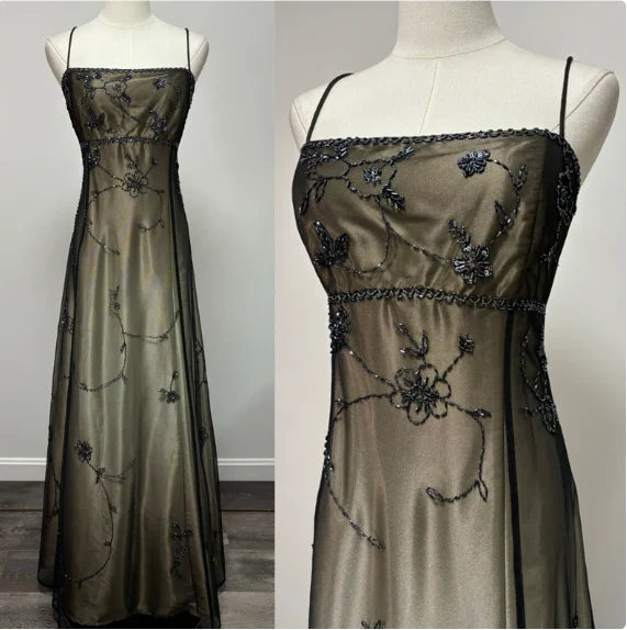 Wunderschönes Vintage Ombre Perlen langes Tüll Satin Ballkleid Abendkleid Partykleid nv3976