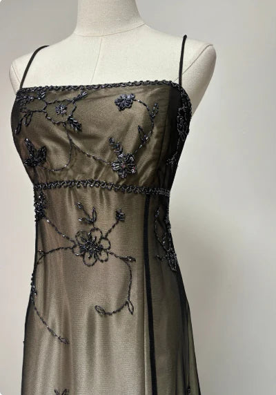 Wunderschönes Vintage Ombre Perlen langes Tüll Satin Ballkleid Abendkleid Partykleid nv3976