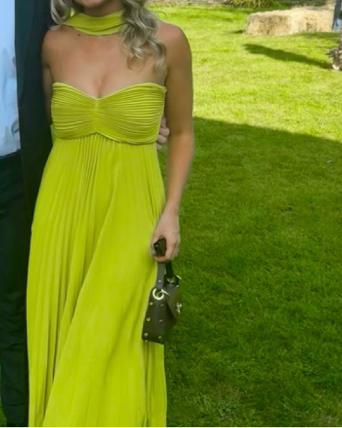 Yellow green fashion simple elegant tube top off shoulder long chiffon ball gown party dress evening dress with scarf nv2420