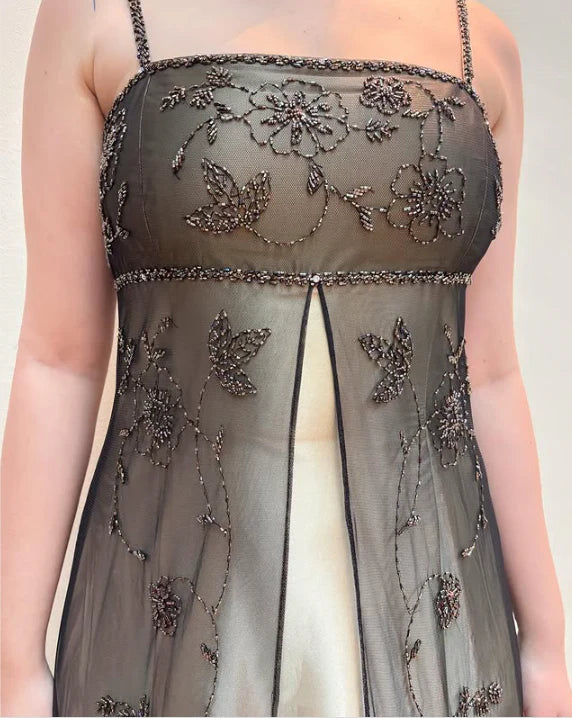 Brown Elegant Fashion Exquisite Spaghetti Strap Long Tulle Ball Gown Evening Dress Party Dress Prom Dress nv3978