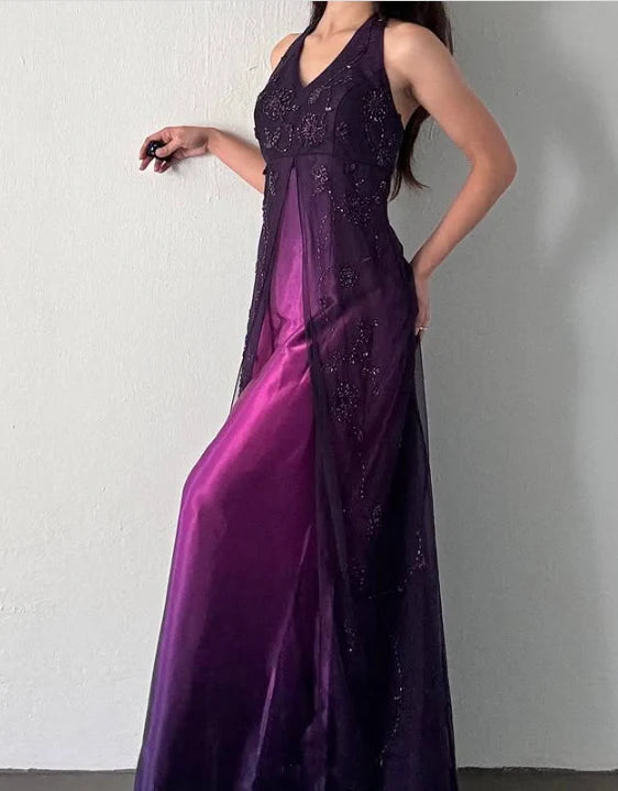 Lila Elegante Mode Exquisite Strap Lange Tüll Ballkleid Abendkleid Partykleid Ballkleid nv3977