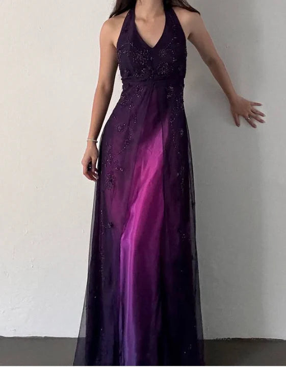 Lila Elegante Mode Exquisite Strap Lange Tüll Ballkleid Abendkleid Partykleid Ballkleid nv3977